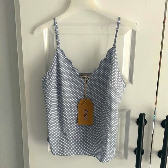 Blue Polka Dot Scallop Trim Cami Top - Picture 1 of 7